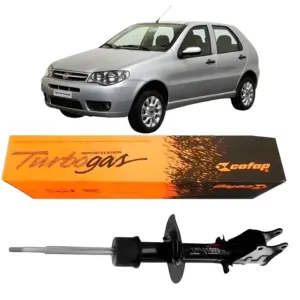 AMORTECEDOR FIAT PALIO instalado em veículo Fiat Palio prata, ilustrando aplicação real no carro.