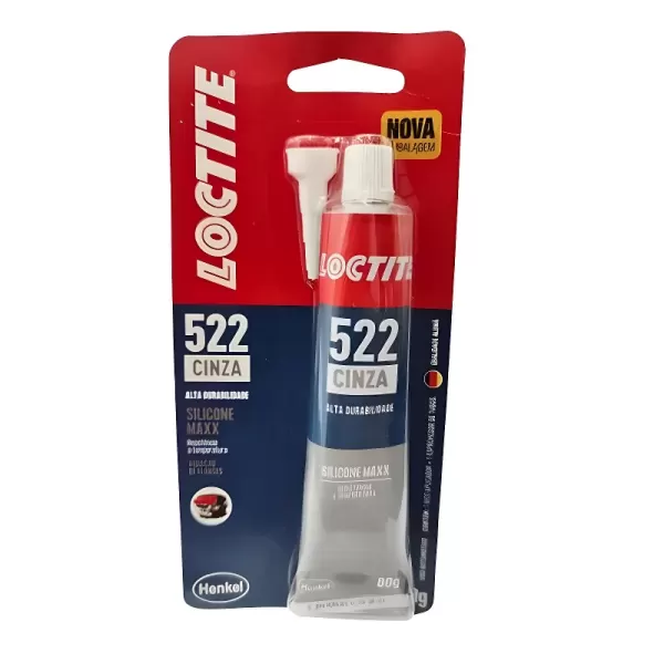 SILICONE SUPERFLEX MAXX LOCTITE 522 CINZA 80G – frente da embalagem com bico aplicador, vedação automotiva
