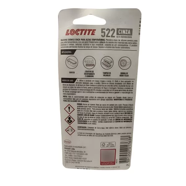 SILICONE SUPERFLEX MAXX LOCTITE 522 CINZA 80G – verso da embalagem com instruções e precauções