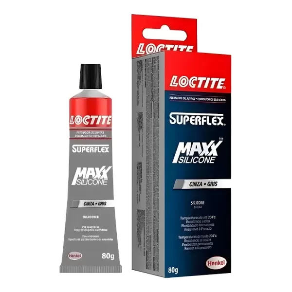 SILICONE SUPERFLEX MAXX LOCTITE 80G CINZA – bisnaga e caixa “Superflex”, resistência a óleo e temperatura