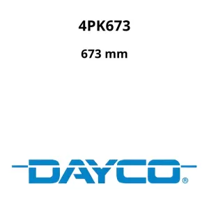 CORREIA POLY-V 4PK673 DAYCO 673 mm – identificação do modelo e logotipo Dayco