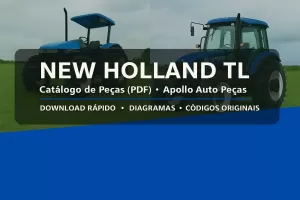 Catálogo New Holland TL: capa com trator TL azul para manuais de peças (PDF).