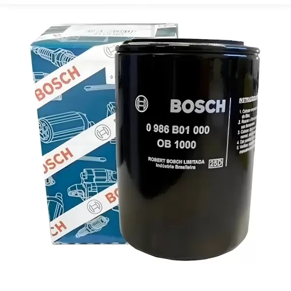 Filtro de óleo BOSCH 0986B01000 com embalagem original Bosch, mostrando autenticidade e qualidade.