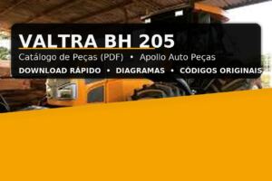 Catálogo Valtra BH 205 com trator BH205 em destaque para página de peças