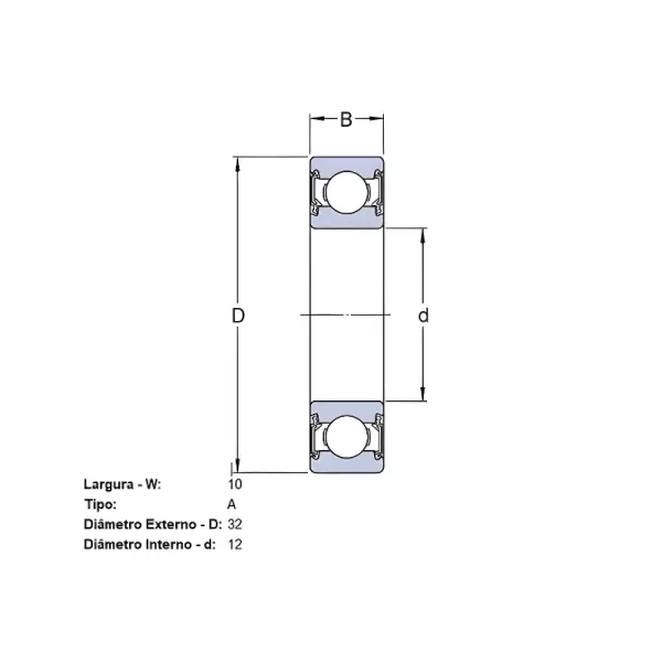 ALT: ROLAMENTO ALTERNADOR SKF 62012RSH medidas técnicas
