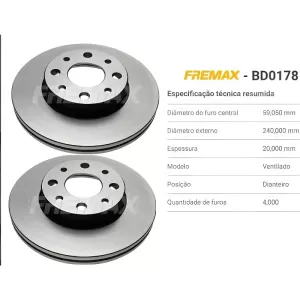 Aplicação do disco de freio Fremax BD0178 em Fiat Palio, Siena e Uno