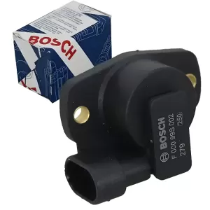 SENSOR BOSCH F00099S002 visto em destaque com embalagem original Bosch ao fundo.