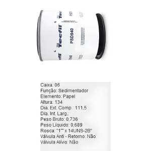 Filtro Separador Tecfil PSD940 visão frontal detalhada