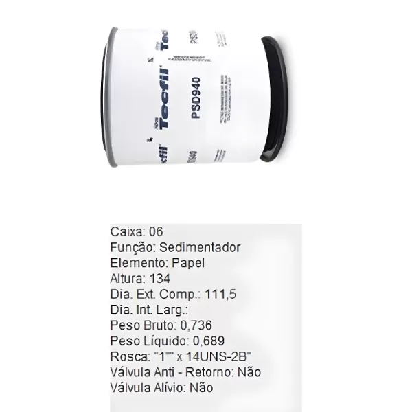 Filtro Separador Tecfil PSD940 visão frontal detalhada
