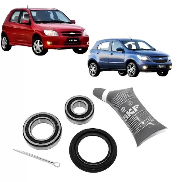 ROLAMENTO RODA SKF VKBA4544A — kit instalado em veículos Chevrolet Agile e Celta com graxa e acessórios inclusos.