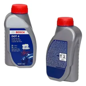 FLUIDO FREIO BOSCH 204032339 visto pela parte traseira com informações técnicas e instruções.