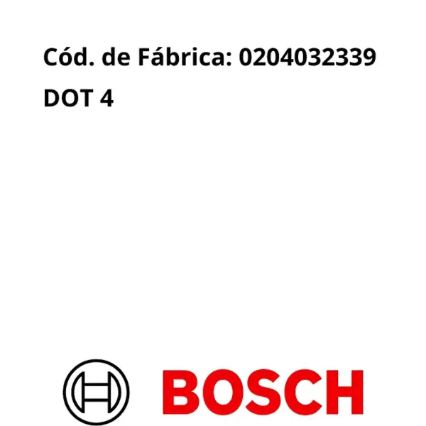 Detalhe do FLUIDO FREIO BOSCH 204032339 usado no sistema hidráulico do freio do veículo.