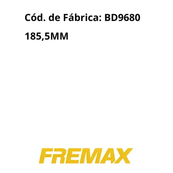 TAMBOR DE FREIO FREMAX BD9680 COM DIÂMETRO 185,5 MM CÓDIGO BD9680