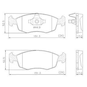 PASTILHA FREIO FRAS_LE PD1482 com desenho técnico completo mostrando medidas e dimensões
