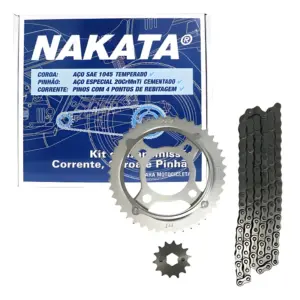 KIT TRANSMISSÃO NAKATA TM10125 completo com coroa, pinhão e corrente.