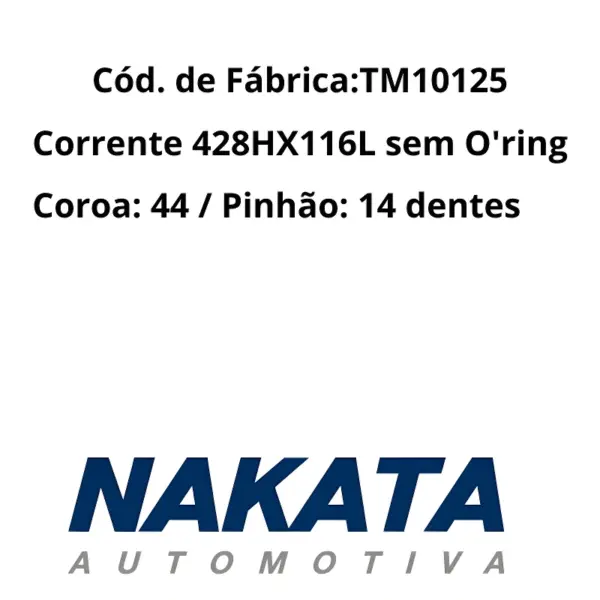 Embalagem original Nakata com o KIT TRANSMISSÃO NAKATA TM10125 para instalação na CG 125.