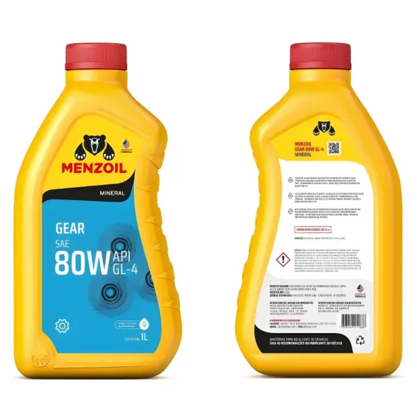 ÓLEO MENZOIL 010501040 óleo mineral Gear 80W GL-4 embalagem 1L frente e verso original Menzoil
