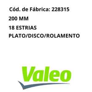KIT EMBREAGEM VALEO 228315 - ROLAMENTO SEM ABA IDENTIFICAÇÃO