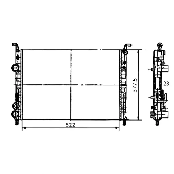 RADIADOR ÁGUA VALEO 732353R com medidas técnicas 522 x 377,5 x 23 mm, aplicação Fiat
