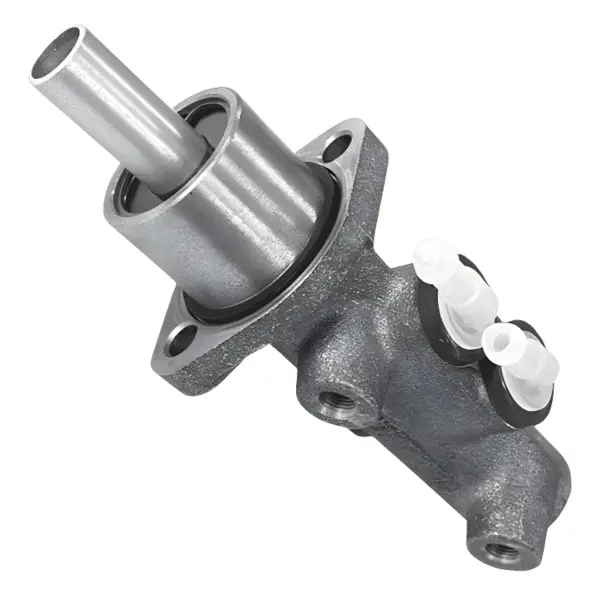 CILINDRO MESTRE CONTROIL C-2206 em ferro fundido com ABS, detalhe do corpo e conexões hidráulicas