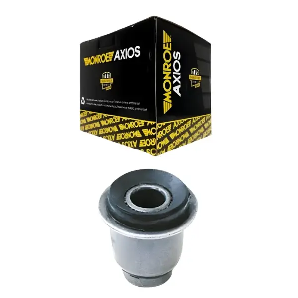 BUCHA AXIOS 121736 bucha de suspensão traseira com embalagem MONROE AXIOS, produto e caixa em fundo branco