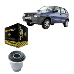 BUCHA AXIOS 121736 bucha da bandeja traseira com caixa MONROE AXIOS e aplicação linha FIAT, composição ilustrativa em fundo branco