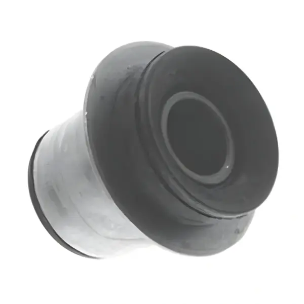 BUCHA AXIOS 121736 bucha da bandeja suspensão traseira em detalhe lateral, acabamento borracha e metal em fundo branco
