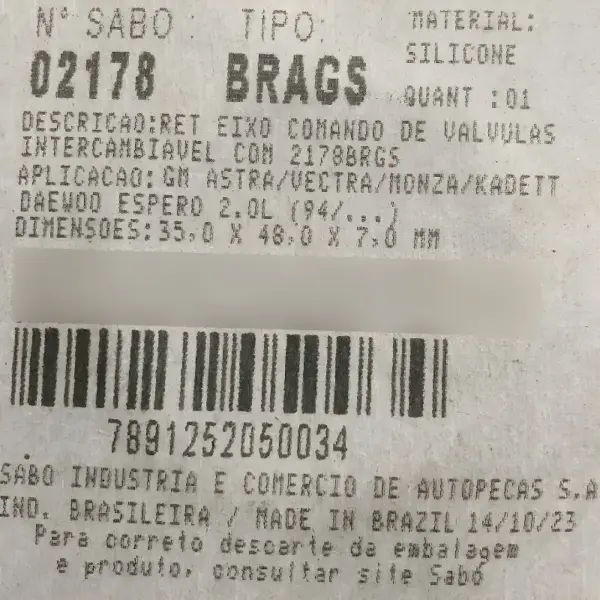 RETENTOR COMANDO SABÓ 02178BRAGS ORIGINAL