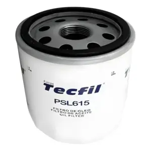 ALT: FILTRO ÓLEO TECFIL PSL615 vista superior mostrando rosca e vedação do filtro blindado