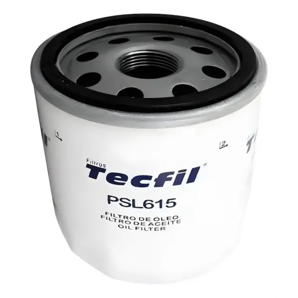 ALT: FILTRO ÓLEO TECFIL PSL615 vista superior mostrando rosca e vedação do filtro blindado