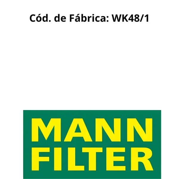 FILTRO COMBUSTÍVEL MANN WK48/1 código de fábrica WK48/1 e logotipo MANN-FILTER em destaque.