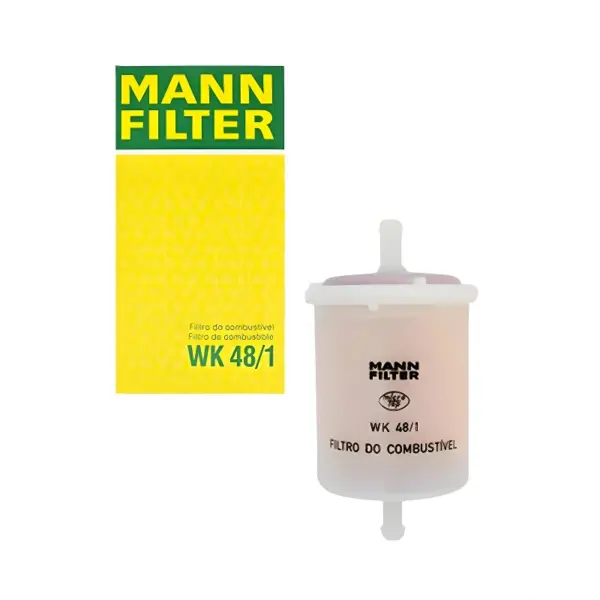 FILTRO COMBUSTÍVEL MANN WK48/1 com embalagem original MANN-FILTER ao lado, foto do kit para pronta entrega.