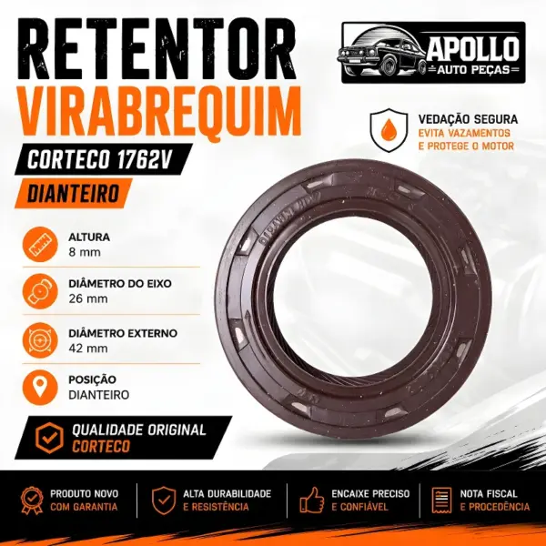 RETENTOR VIRABREQUIM CORTECO 1762V original para manutenção preventiva do motor com alta vedação