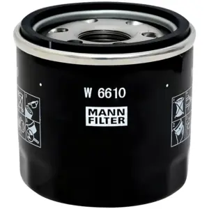 FILTRO ÓLEO MANN W6610 visto em perspectiva frontal com acabamento blindado preto
