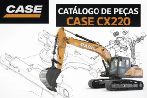 Banner do catálogo CASE CX220 com escavadeira e destaque para consulta de peças e componentes.