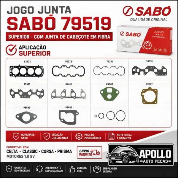 JOGO JUNTA SABÓ 79519 aplicado em Chevrolet Celta Classic Corsa e Prisma
