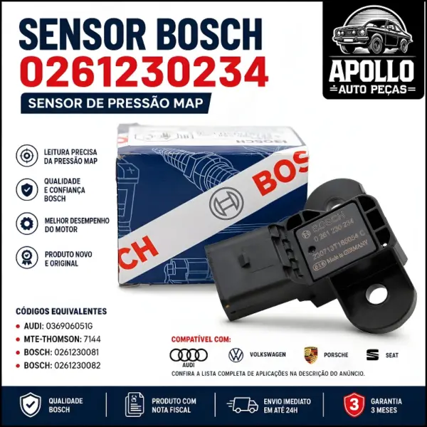 SENSOR BOSCH 0261230234 compatível com Audi Volkswagen Porsche e Seat