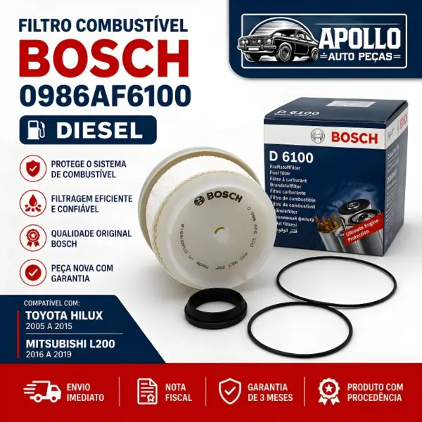 FILTRO COMBUSTÍVEL BOSCH 0986AF6100 diesel com qualidade Bosch