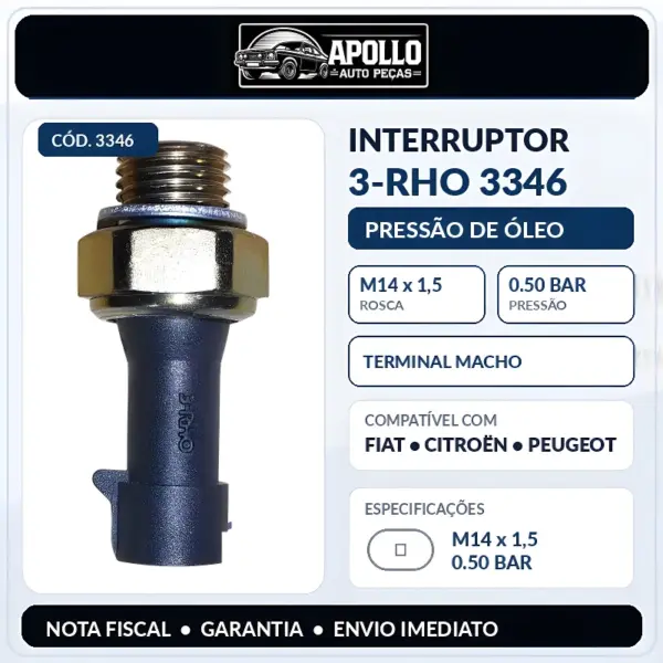 INTERRUPTOR 3-RHO 3346 aplicado em Uno Palio Siena Strada Fiorino Doblò Punto e 500