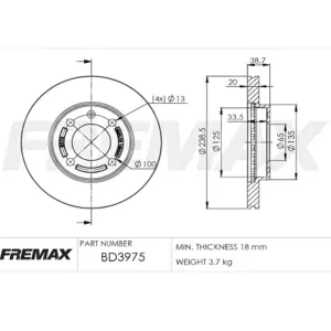 DISCO FREMAX BD3975 com qualidade Fremax para reposição automotiva