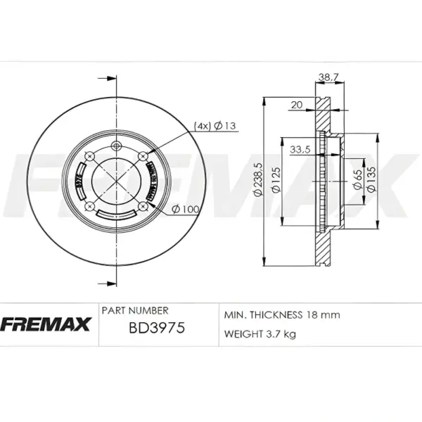 DISCO FREMAX BD3975 com qualidade Fremax para reposição automotiva