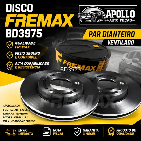 DISCO FREMAX BD3975 compatível com Gol Parati Saveiro Santana Quantum Royale Versailles Ibiza Cordoba