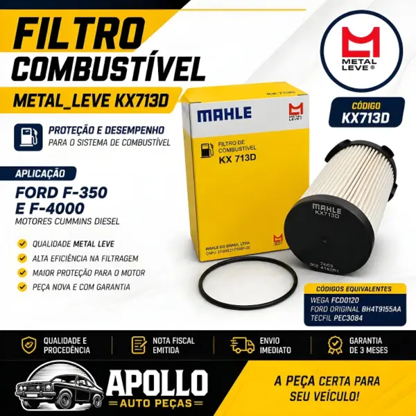 FILTRO COMBUSTÍVEL METAL_LEVE KX713D com aplicação em caminhões Ford Diesel