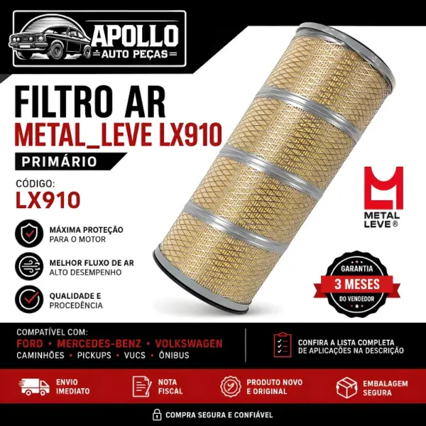 FILTRO AR METAL_LEVE LX910 com qualidade e procedência