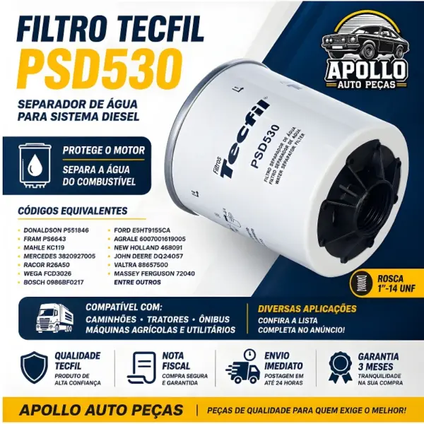 FILTRO TECFIL PSD530 PARA CAMINHÕES TRATORES E MÁQUINAS AGRÍCOLAS